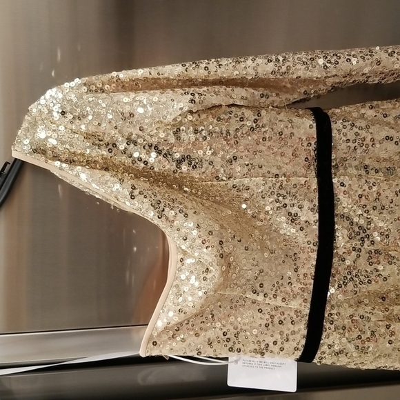 💕MARCHESA NOTTE💕 Glitter Ruffle Asymmetric Cocktail Dress ~ Champagne 2 NWT - Picture 6 of 11